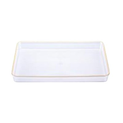 ถาดพลาสติกเหลี่ยม PET 35x23x3 cm. ใสขอบทอง