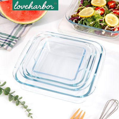 ถาดแก้วอบทรงสี่เหลี่ยม LoveHarbor (LH0038) Square Glass Baking Dish 1.1L 21.3x18.9x5.2cm