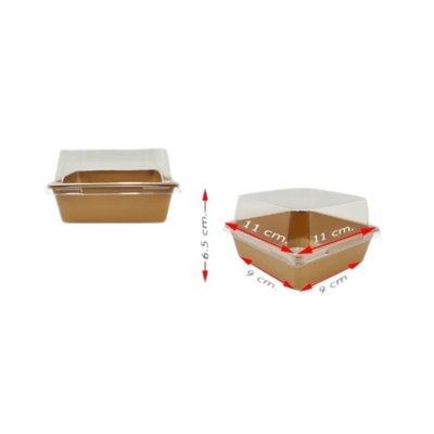 กล่องเค้กเหลี่ยม พร้อมฝาPET 11x11x6.5 cm. คราฟท์ (50ชุด/แพค)