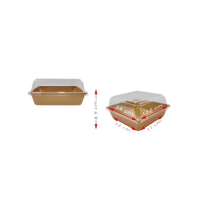 กล่องเค้กเหลี่ยม พร้อมฝาPET 12.5x14x6.5 cm. คราฟท์ (50ชุด/แพค)