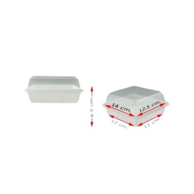 กล่องเค้กเหลี่ยม พร้อมฝาPET 12.5x14x6.5 cm. ขาว (50ชุด/แพค)