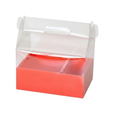 กล่องพลาสติกใสหูหิ้ว ฐานกระดาษ(สีแดง) 2 ช่อง (18.5x26.5x30 cm.)