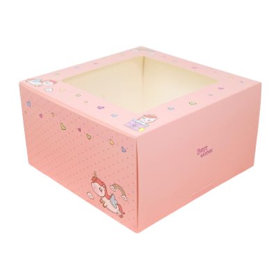 BJN กล่องเค้ก 3P ทรงสูง 26.6x26.6x15 cm. ลายเบบี้ยูนิคอร์นพิ้งค์ (10ชิ้น/แพ็ค)