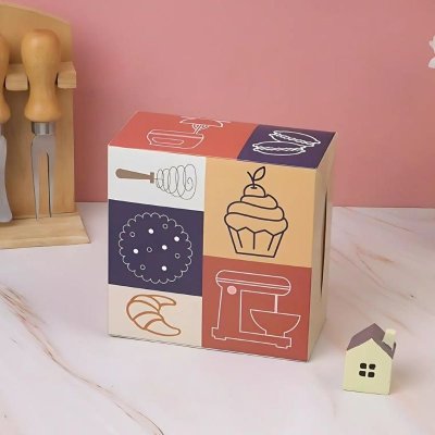 BJN กล่องสแน็ค 12.7x12.7x6.5 cm. ลาย Baking (20ชิ้น/แพค)