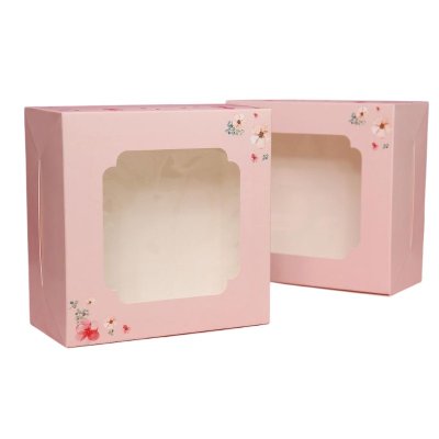 BJN กล่องสแน็คหน้าต่าง 15x15x7.5 cm. ลายมินิ ฟลาวเวอร์ (20ชิ้น/แพ็ค)