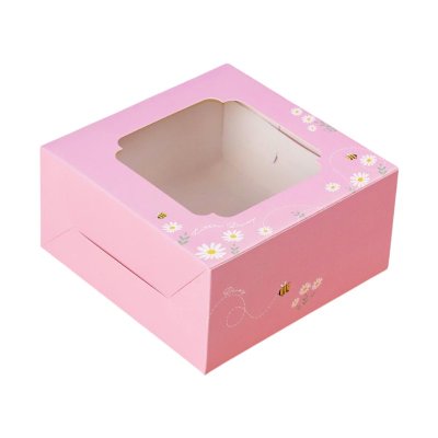 BJN กล่องสแน็คหน้าต่าง ลาย Pink  little daisy 15x15x7.5 cm. (20ชิ้น/แพ็ค)