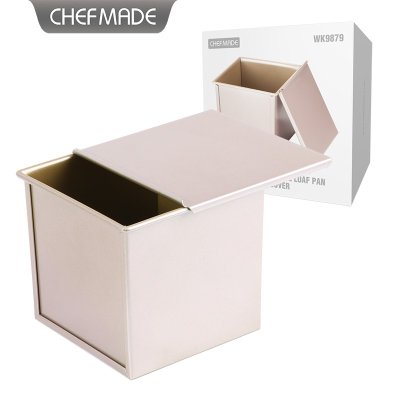 CHEFMADE WK9879 พิมพ์อบขนมปังปอนด์ทรงสี่เหลี่ยมลูกบาศก์ 450g พร้อมฝาปิด (ลายลอน corrugated) เคลือบ Non-Stick พรีเมียม