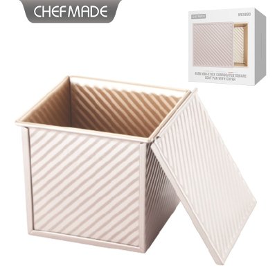 CHEFMADE WK9880 พิมพ์ขนมปังปอนด์ทรงลูกบากศ์ 450g พร้อมฝาปิด (Corrugated Square Loaf Pan) พิมพ์โทสต์ Non-stick