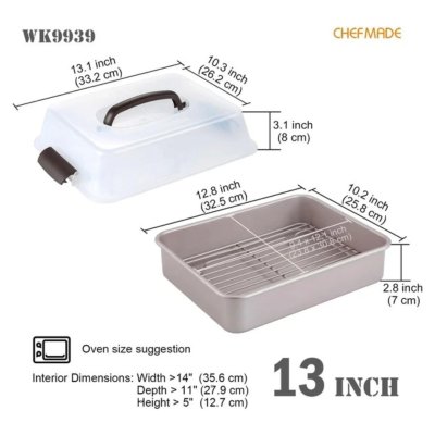 CHEFMADE (WK9939) ชุดถาดอบทรงลึก 13 นิ้ว พร้อมตะแกรงรอง Non-Stick เคลือบฟู้ดเกรด อบ/ย่าง/พักขนม (ขนาด 334x262x142mm)