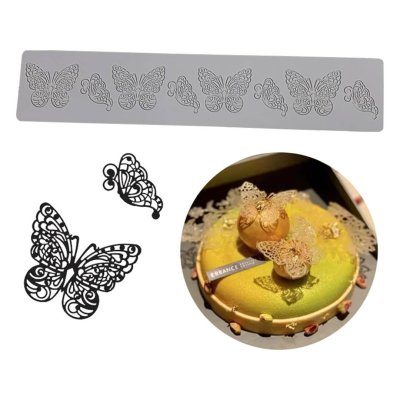 YT2023401  แผ่นซิลิโคนทำลวดลาย 8 butterfly shape silicone lace mat (39.5x8.7cm)