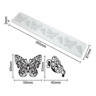 YT2023401  แผ่นซิลิโคนทำลวดลาย 8 butterfly shape silicone lace mat (39.5x8.7cm)