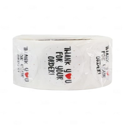สติกเกอร์ตกแต่ง พิมพ์ลาย Thank you 2.5cm. (500ดวง/ม้วน)