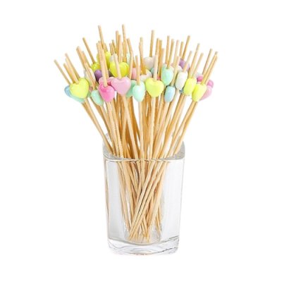 ไม้จิ้ม (หัวใจ) 12 cm. (สีพาสเทล) (100ชิ้น/แพ็ค)