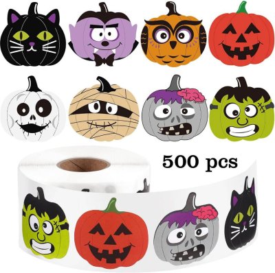 (500 ดวง/ม้วน) สติกเกอร์ฮาโลวีน ขนาด 2.5 cm. ลายน่ารัก สีสด คมชัด(copy)