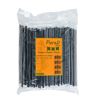 ยกลังสุดคุ้ม 25 แพค/ลัง PureD หลอดงอ 6x220 มม. สีดำ ห่อฟิล์มใสรายเส้น (200 เส้น/ห่อ)