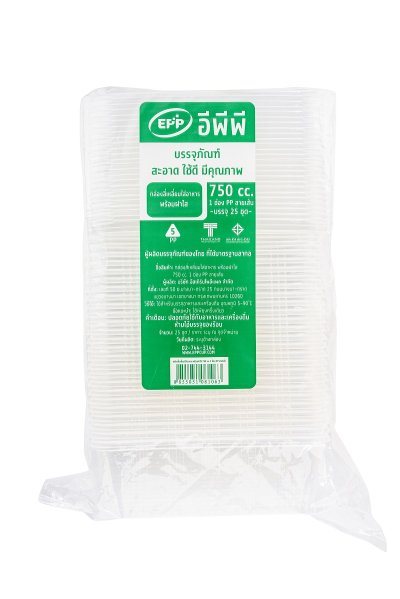 EPP กล่อง+ฝา PP ลายเส้น ใส 750 cc. 1 ช่อง (25ชุด/แพค)