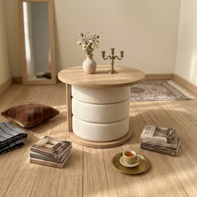 โต๊ะสตูลอเนกประสงค์ 3-in-1 ดีไซน์มินิมอล (Coffee Table &amp; Hidden Stools) รหัส BR1018