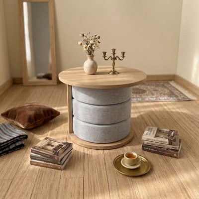 โต๊ะสตูลอเนกประสงค์ 3-in-1 ดีไซน์มินิมอล (Coffee Table &amp; Hidden Stools) รหัส BR1018