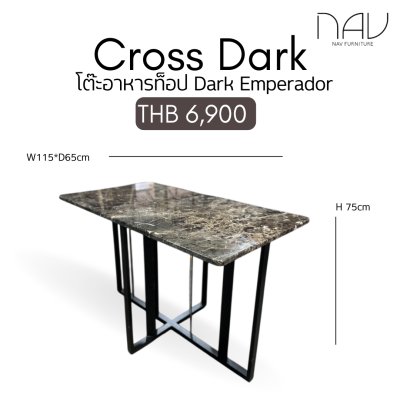 Cross dining table, real marble top, black steel legs, rustproof, abrasion resistant.