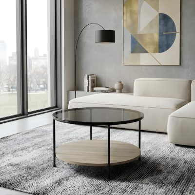 Luna Glass Coffee Table – โต๊ะกลางกระจกทรงกลม สไตล์มินิมอล หรูเรียบทันสมัย