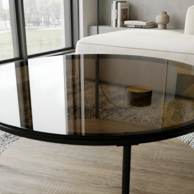 Luna Glass Coffee Table – โต๊ะกลางกระจกทรงกลม สไตล์มินิมอล หรูเรียบทันสมัย