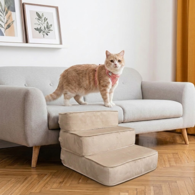 บันไดสัตว์เลี้ยงบุนุ่ม (Premium Pet Stairs) บันไดถนอมข้อต่อ 3 ชั้น ดีไซน์มินิมอล สำหรับสุนัขและแมว รหัส BR6005
