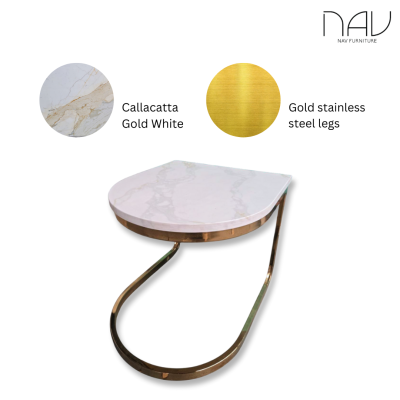 Outlet Side Table Natural Marble Top (Calacatta Gold White) with Gold Stainless Steel Legs