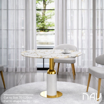 โต๊ะหินอ่อน Milada ฐานสแตนเลสทอง ท็อปหินสั่งทำได้