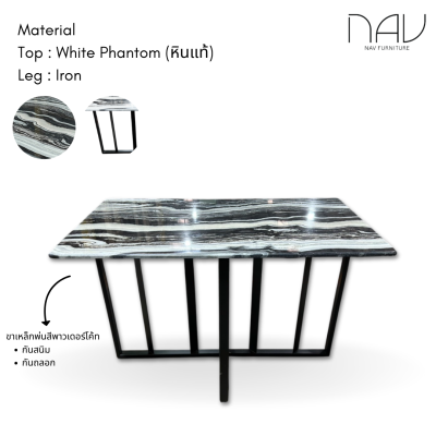 Cross dining table, real marble top, black steel legs, rustproof, abrasion resistant.