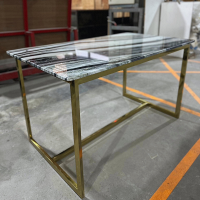 Luxury dining table with natural marble top gold stainless steel legs