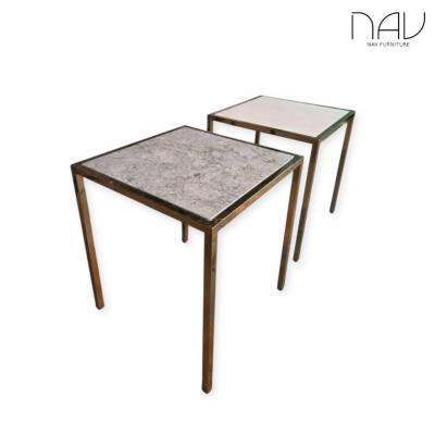 Outlet Coffee Table & Side Table – Quartz Stone Top, Gold Stainless Steel Legs