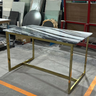 Luxury dining table with natural marble top gold stainless steel legs