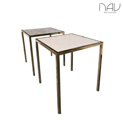 Outlet Coffee Table & Side Table – Quartz Stone Top, Gold Stainless Steel Legs