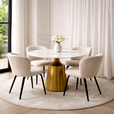 โต๊ะอาหารหินอ่อน Fiona | โต๊ะอาหารหรู ดีไซน์โมเดิร์น ขาทองพรีเมียม