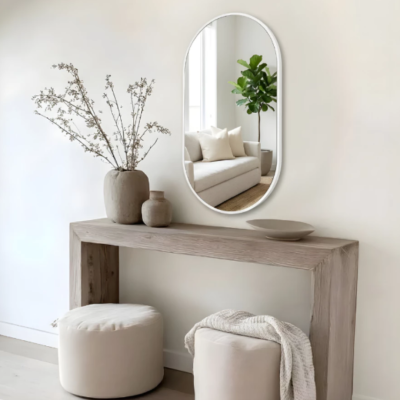 กระจกเงา Oval Aura Mirror กระจกทรงวงรี กรอบสีขาว ติดผนัง Minimal Luxury แต่งบ้านสไตล์มินิมอลหรู