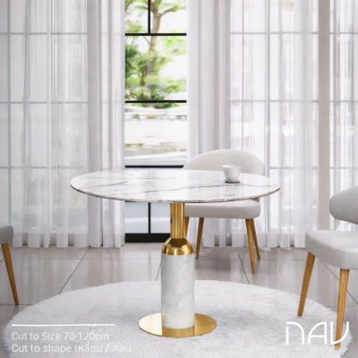 โต๊ะหินอ่อน Milada ฐานสแตนเลสทอง ท็อปหินสั่งทำได้
