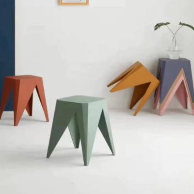 สตูลมินิมอลทรงเรขาคณิต สีขาว | Modern Geometric Stool