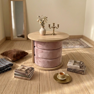 โต๊ะสตูลอเนกประสงค์ 3-in-1 ดีไซน์มินิมอล (Coffee Table &amp; Hidden Stools) รหัส BR1018