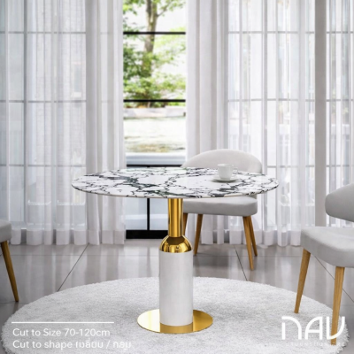 โต๊ะหินอ่อน Milada ฐานสแตนเลสทอง ท็อปหินสั่งทำได้