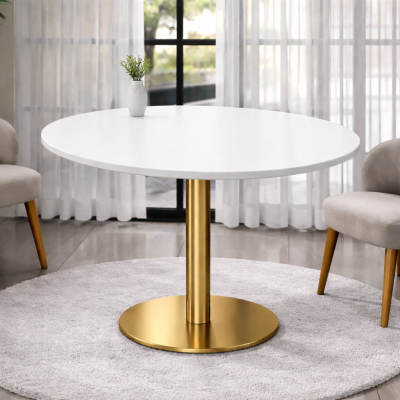 Selena Dining Table โต๊ะหินขาเดี่ยวดีไซน์โมเดิร์น ฐานทองพรีเมียม