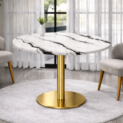 Selena Dining Table โต๊ะหินขาเดี่ยวดีไซน์โมเดิร์น ฐานทองพรีเมียม