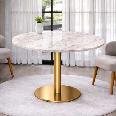 Selena Dining Table โต๊ะหินขาเดี่ยวดีไซน์โมเดิร์น ฐานทองพรีเมียม