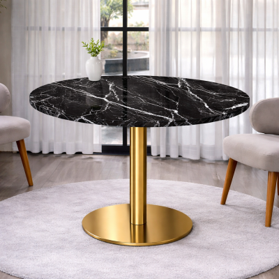 Selena Dining Table โต๊ะหินขาเดี่ยวดีไซน์โมเดิร์น ฐานทองพรีเมียม