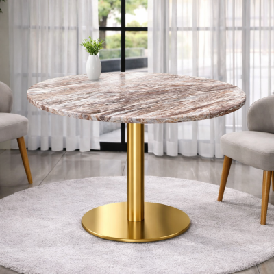 Selena Dining Table โต๊ะหินขาเดี่ยวดีไซน์โมเดิร์น ฐานทองพรีเมียม
