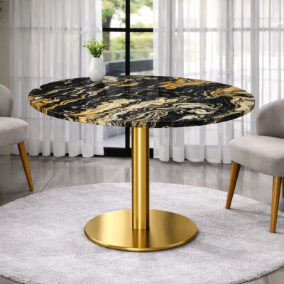 Selena Dining Table โต๊ะหินขาเดี่ยวดีไซน์โมเดิร์น ฐานทองพรีเมียม