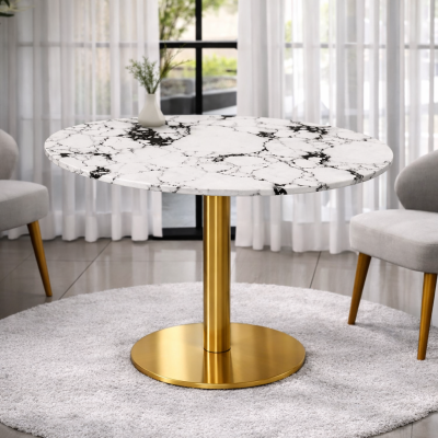 Selena Dining Table โต๊ะหินขาเดี่ยวดีไซน์โมเดิร์น ฐานทองพรีเมียม