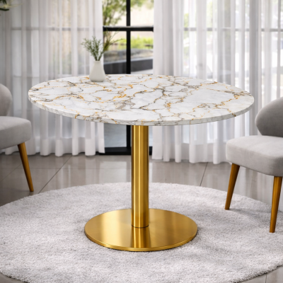Selena Dining Table โต๊ะหินขาเดี่ยวดีไซน์โมเดิร์น ฐานทองพรีเมียม