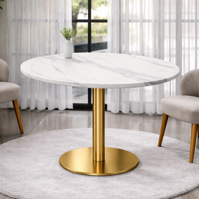 Selena Dining Table โต๊ะหินขาเดี่ยวดีไซน์โมเดิร์น ฐานทองพรีเมียม