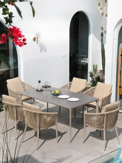 เก้าอี้หวายเทียมเบาะผ้า โครงอลูมิเนียม รุ่น Aura Cushion