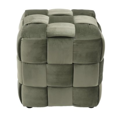 Stool Velvet เก้าอี้สตูลทรงลูกบาศก์ บุด้วยผ้ากำมะหยี่เนื้อเนียนนุ่ม ดีไซน์บุนวมลายสานให้มิติหรูหรา